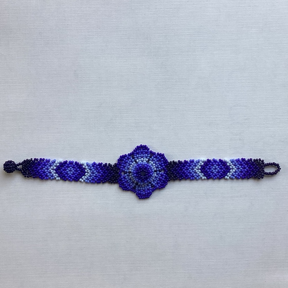 New Import Huichol of Mexico Raised Flower Bead Bracelet Boho Hippie Tribal Art